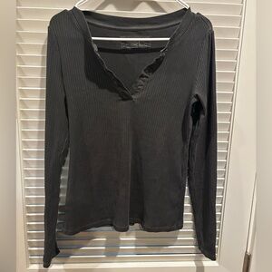 Anthropologie Dark Gray Ribbed  Long Sleeve Top